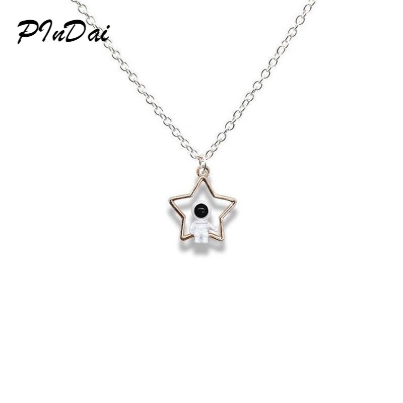 品岱五角星边框立体太空人观星者吊坠个性项链ins情侣闺蜜链子 星星