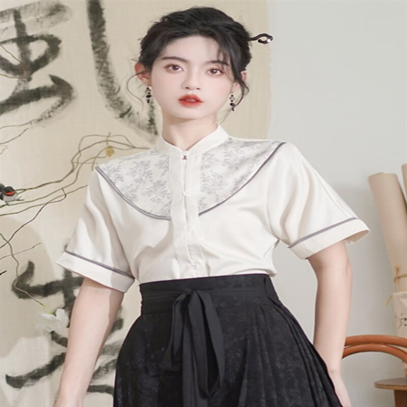 tao han黑色马面裙上衣搭配新中式国风套装汉服女装大人改良夏季薄款