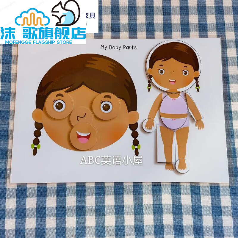 绿野客身体部位教具身体部位五官英语卡片配对闪卡幼儿园启蒙早教教具