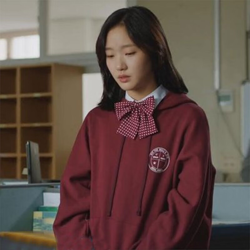 橦舟渡鬼怪金高银同款春秋季连帽卫衣女韩版宽松酒红色加绒慵懒风外套