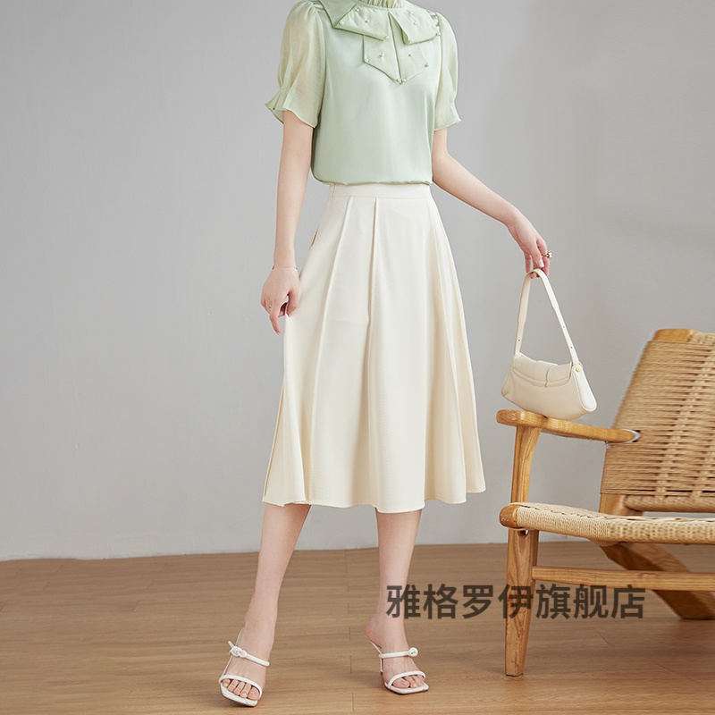 磅真丝半身裙桑蚕丝半截裙气质薄女夏季新款配衬衫的高腰中长裙 米色
