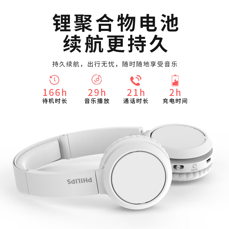飞利浦（PHILIPS）H4205蓝 无线蓝牙耳机 头戴式耳机 电脑耳麦 办公教育网课学习 听力耳机