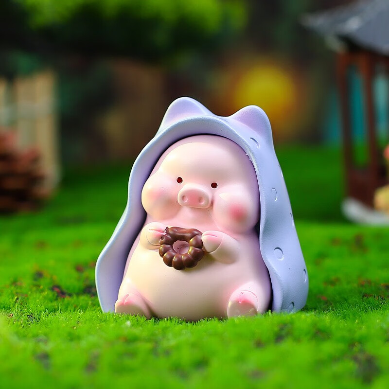 卡通可爱猪猪办公桌摆件桌面装饰微景观公仔 紫毛毯小猪 6*5