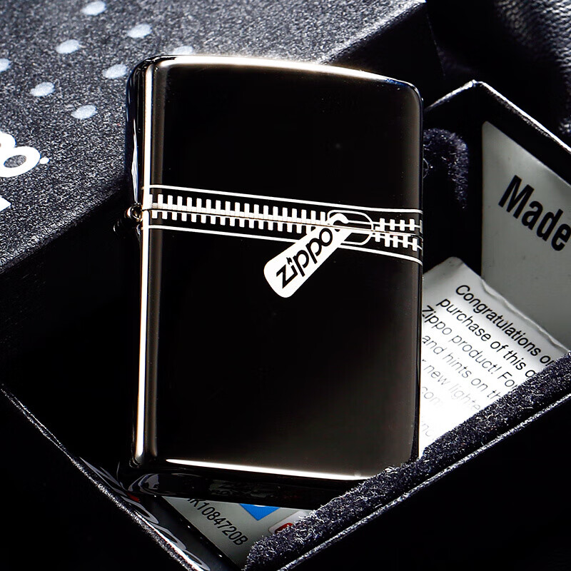 原装之宝zippo打火机 时尚黑冰拉链商标 经典标志 芝宝煤油防风刻字