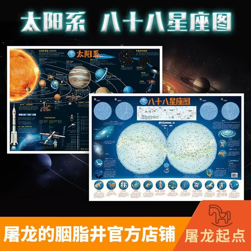 （地图2张）太阳系+八十八星座图（折叠版）儿童学习可用