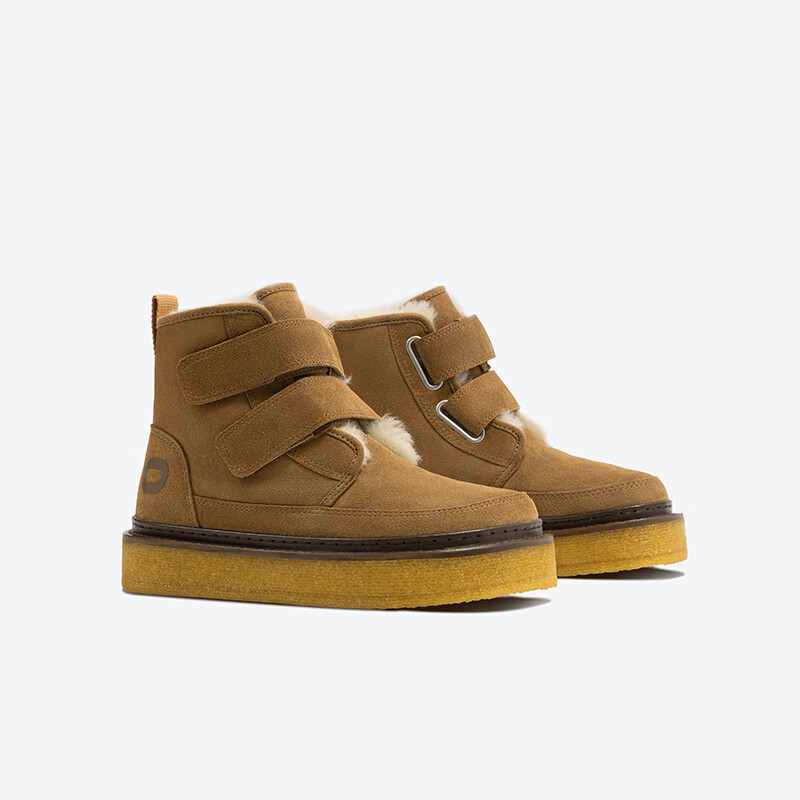 OETZI冰人奥兹 雪地靴女冬季皮毛一体厚底棉鞋魔术贴保暖中筒靴 棕色T24340944 37