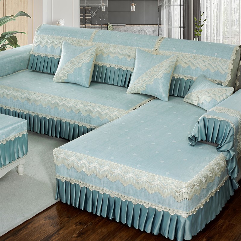 西瓜藤夏季沙发垫防滑冰丝沙发套罩全包欧式沙发凉席垫123组合沙发通用 冰心-薄荷青 定制专拍