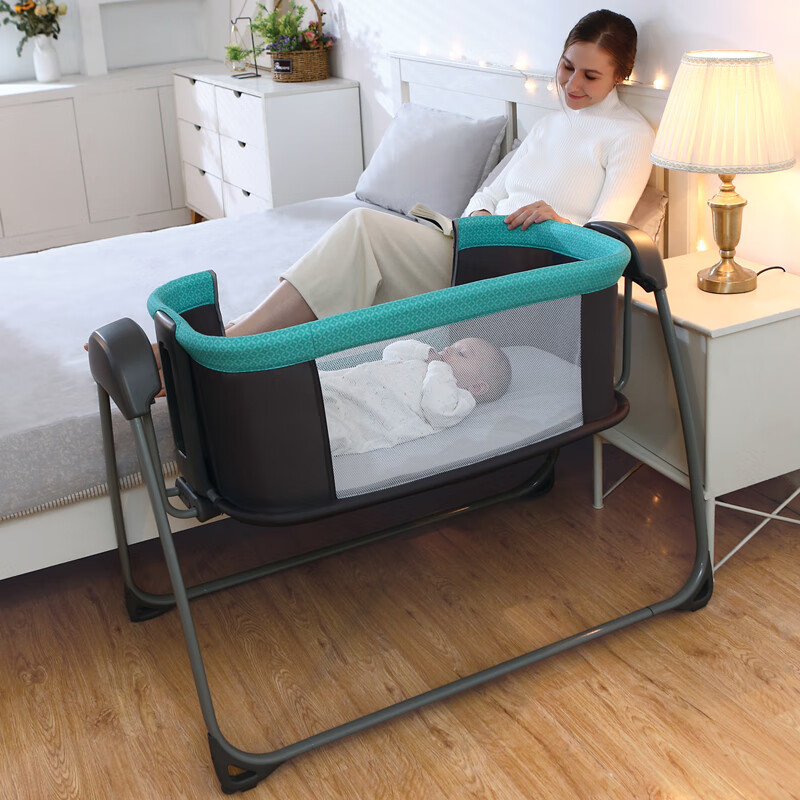 美斯特伦婴儿双层电动摇床 新生儿折叠婴儿床 宝宝多功能安抚摇篮床摇摇床 绿色8903