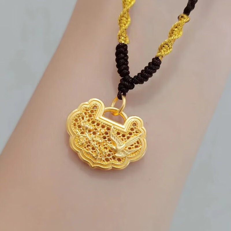 星诺菲老凤凰传承锁包足金999喜上眉梢黄金镂空吊坠项链送儿童生日