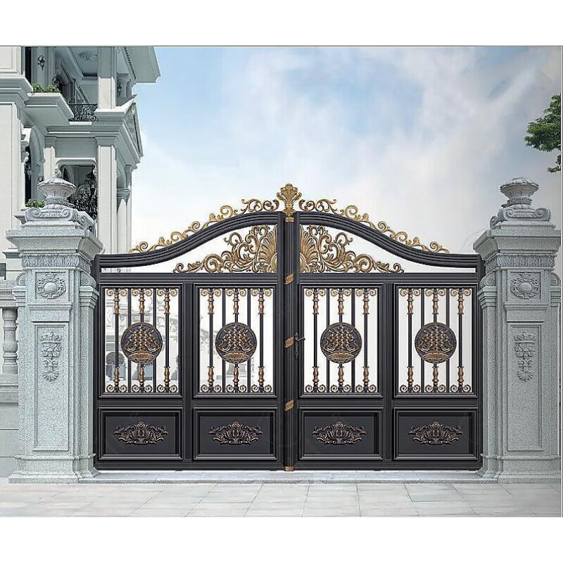 金特加铝艺大门乡村庭院门电动门铝合金中式双开门铝合金别墅庭院门