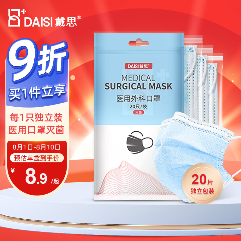 挑选优质口罩品牌DAISI一次性医用外科口罩价格走势历史销量趋势