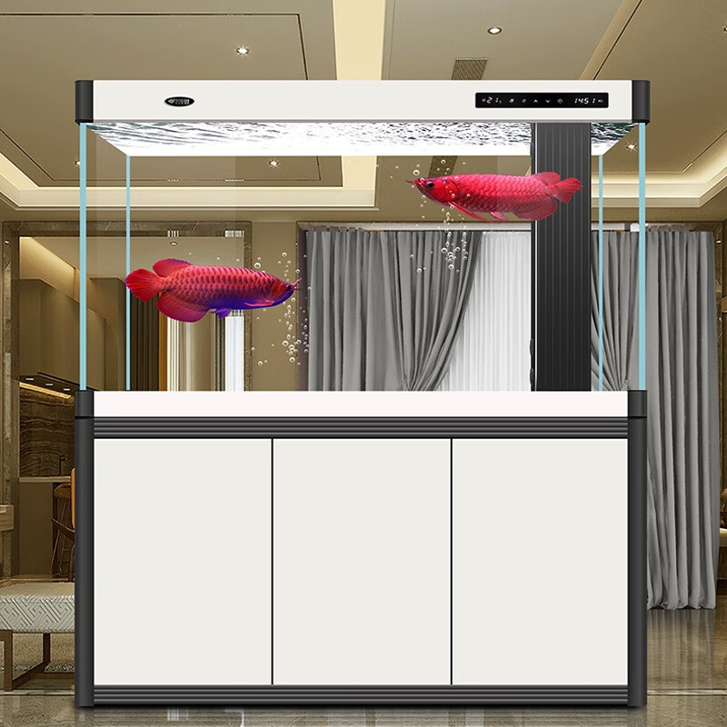 汉霸超白玻璃生态底滤鱼缸客厅家用大型屏风龙鱼缸懒人智能水族箱 黑+白 靠墙1.0米X40cm宽X153cm高
