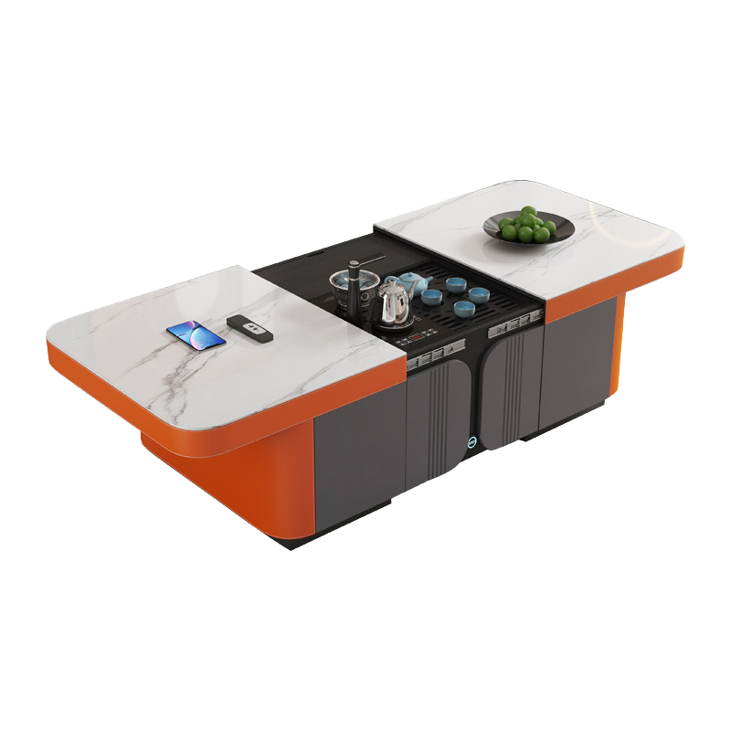 奥左 岩板功夫茶几电视柜组合可升降高端智能多功能茶台桌意式轻奢北欧客厅家用小户型伸缩喝茶泡茶一体套装 1.3米岩板智能升降茶几 【进口岩板台面+E1级环保板材+轻奢马鞍皮装饰】