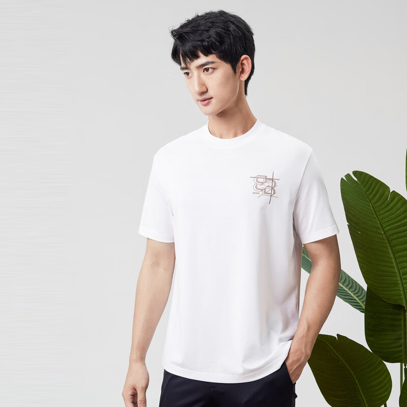 堡尼短袖男夏季薄轻商务男士休闲短袖T恤圆领白色t上衣男装LP211C12B 本白 185