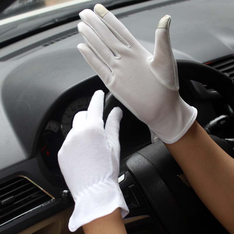 西普顿代驾白手套男女棉三筋开车触屏点胶防滑驾驶防晒礼仪司机手套薄