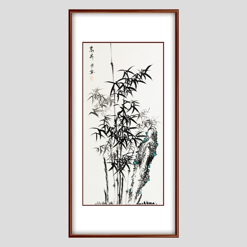 艺租书画名家手绘新中式客厅挂画玄关装饰画茶室壁画竖幅国画竹子高升