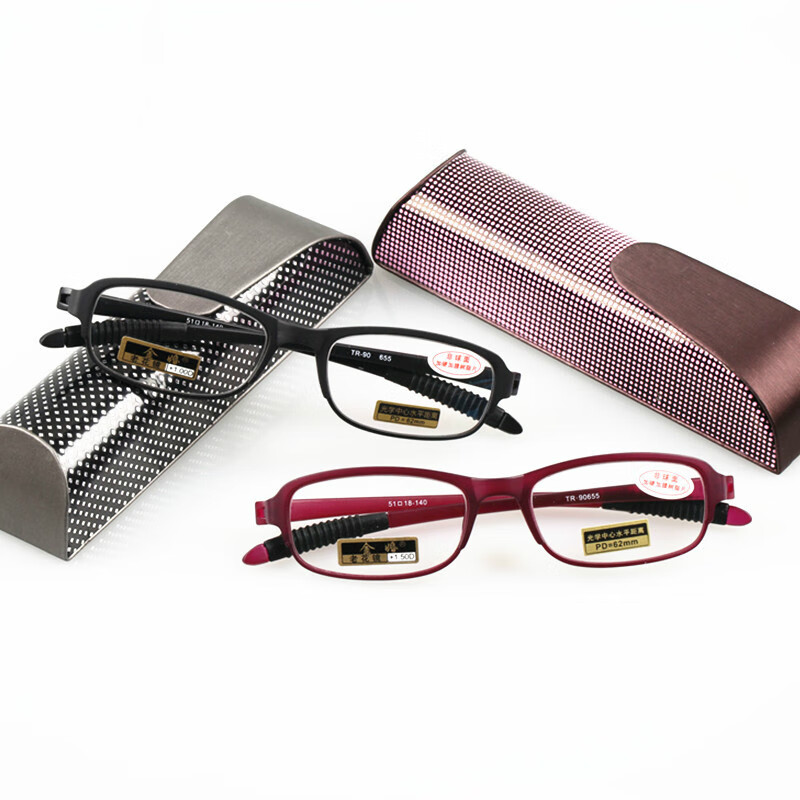 明雪菀绮超轻TR90无螺丝老花镜 时尚软腿镜全框架男女时尚看守所老人眼镜 红色框+150度