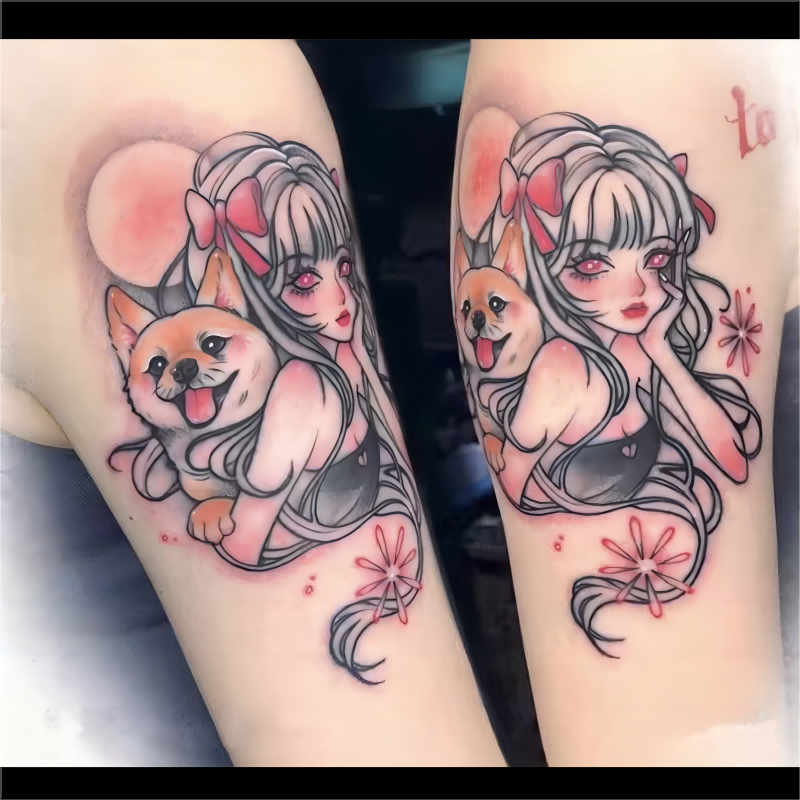 万舰防水女纹身贴日系女孩纹身贴艺.美女大图腿部遮疤花臂贴纸 日系女