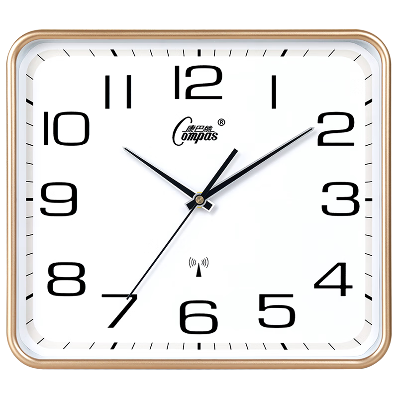 康巴丝（Compas）挂钟客厅钟表 简约方形时钟表挂墙智能自动对时电波钟C6193 金色