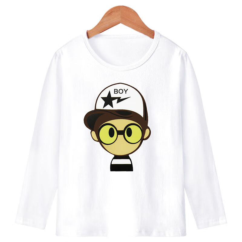 新款秋季白色打底衫中大儿童男孩卡通小学生衣服 米白色 酷酷boy长t