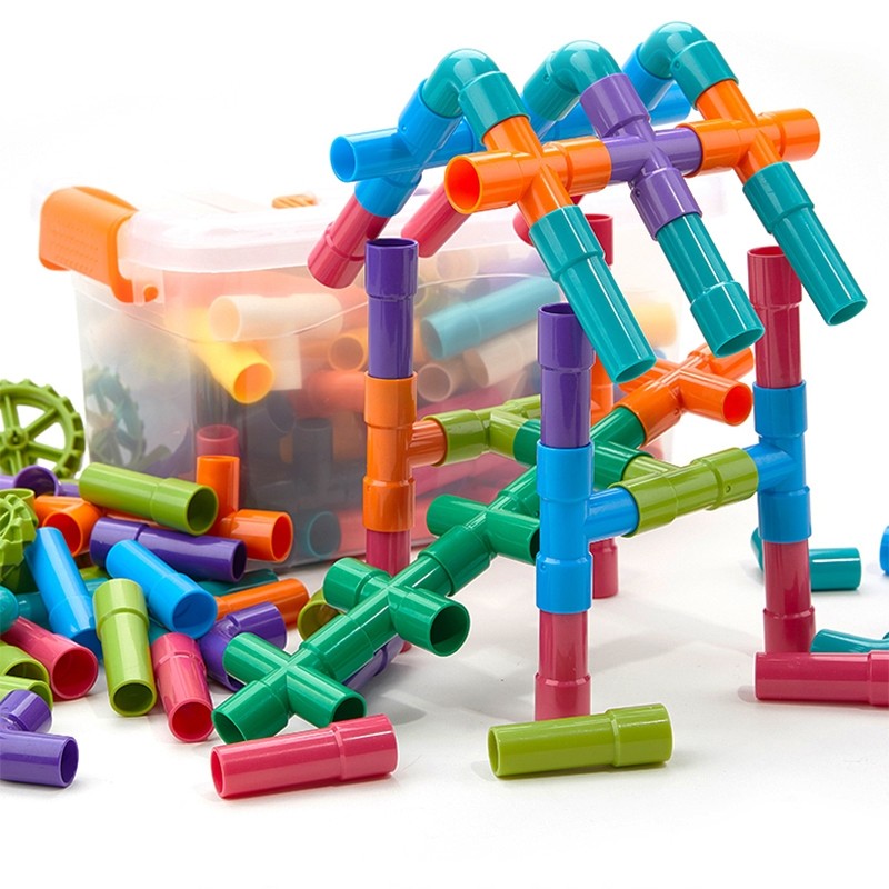 优巧珂水管道积木水管拼装玩具智力动脑儿童男孩1-3岁5宝宝拼插 152件套（车轮+图纸+盒装）