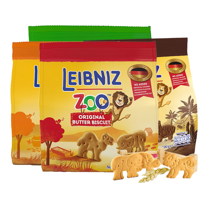 百乐顺（Bahlsen）德国进口 ZOO动物型饼干100g*4袋儿童趣味饼干健康早餐 4种口味各1袋
