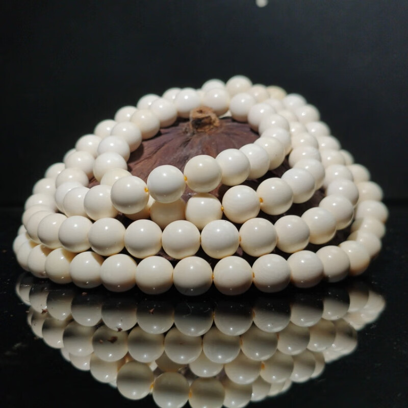 淘吻猛犸象牙圆珠108颗天然原色手串 多圈苹果珠老型咖色佛珠毛衣链