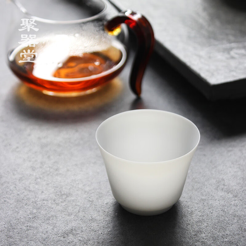 聚器堂 茶杯品茗杯白瓷个人杯单杯陶瓷手工羊脂玉主人杯薄胎家用喝茶