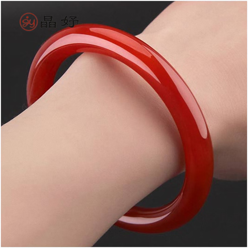 晶妤新疆天然红玛瑙玉镯女细圆条手镯女款少复古风天然原色带证书