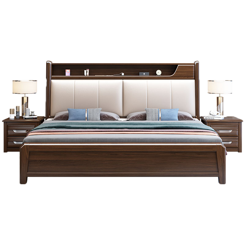 璽安（XIAN） 床 新中式胡桃木實木床現(xiàn)代簡約雙人軟靠大床主臥室儲物婚床家具 胡桃木床 1500mm*2000mm框架結(jié)構(gòu)