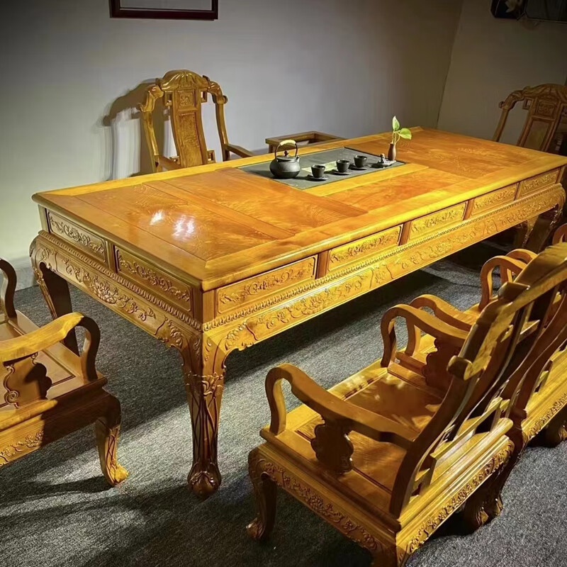 知古匠心金丝楠木2.58米茶桌小叶桢楠大尺寸招待会客茶室组合实木茶台