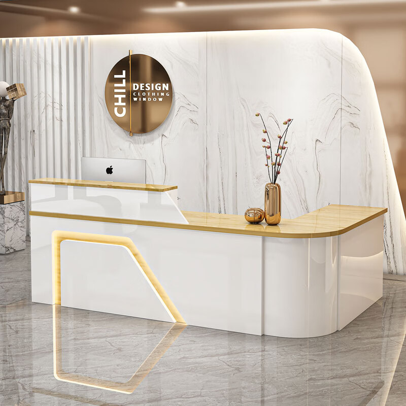 小米阳光前台桌收银台柜台店铺小型转角吧台桌简约现代服装美容院烤漆