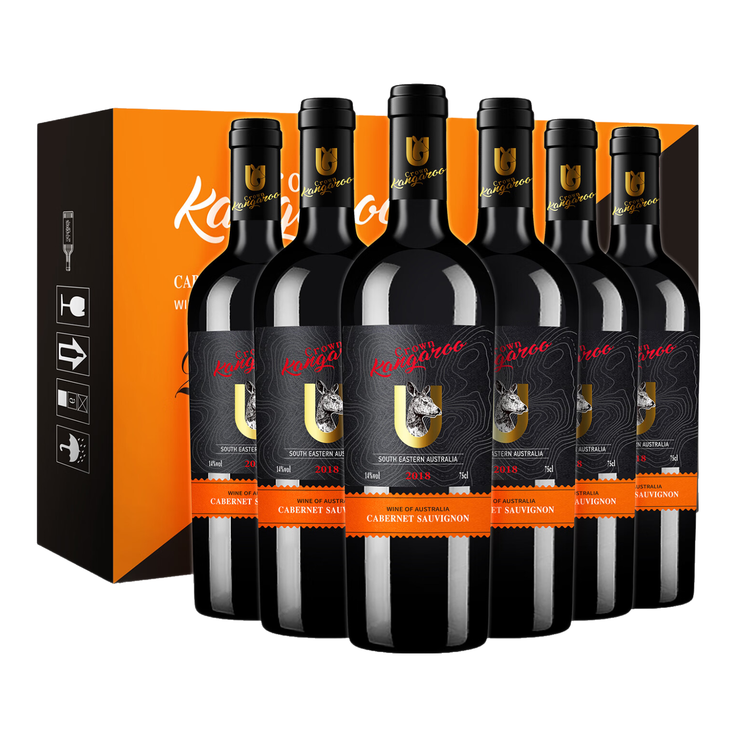 皇冠袋鼠澳洲进口红酒礼盒14度赤霞珠干红葡萄酒750ml*6瓶整箱礼盒送礼