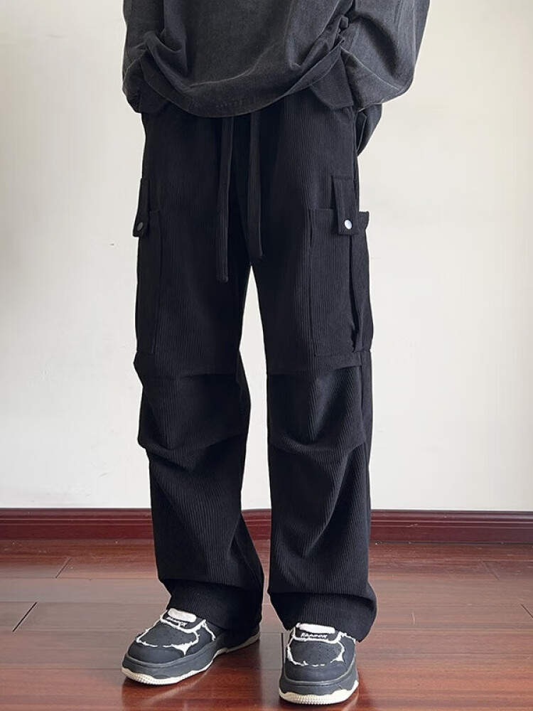 致臻男神美式复古灯芯绒工装裤子男春秋款痞帅潮流大码休闲裤痞帅直筒