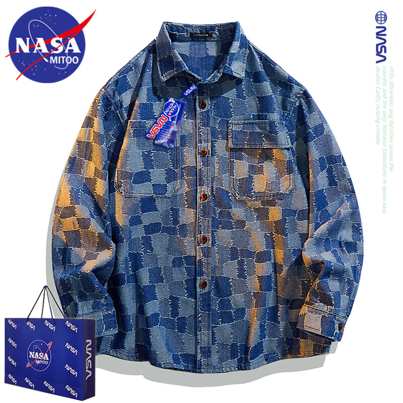 nasamitoo官方潮牌长袖衬衫男女情侣款格子透气宽松显瘦休闲复古风