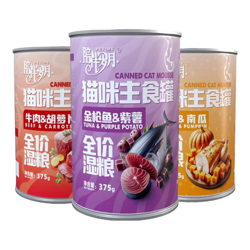 陪伴岁月猫罐头主食罐补充营养猫咪罐头成幼猫全价湿粮 随机口味 375g*1罐