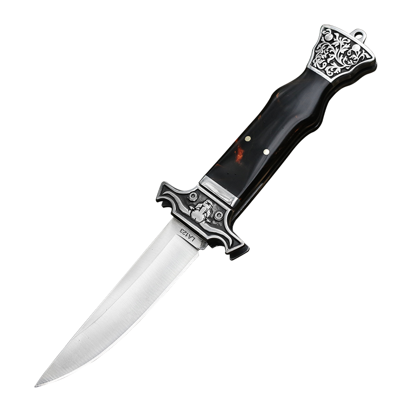 狼头户外刀具 高硬度锋利无锁折叠刀多功能野外军工刀折刀野营装备便携小折刀 黑桃玉