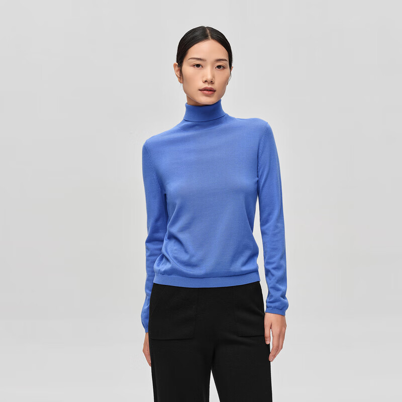 OVV【可机洗黄金羊毛】秋冬热卖女装刺绣高领长袖针织衫 紫蓝（净色）B8 S