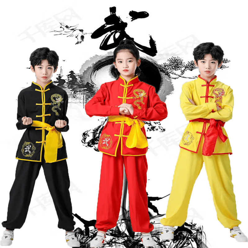 雷莲欣儿童武术服装演出服少儿中国功夫训练表演服成人太极练功服刺绣龙 刺绣龙红色男女同款 XXXS