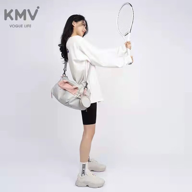 KMV运动健身包女包小干湿分离斜跨短途旅行袋游泳收纳训练 灰粉色 大号旅行健身两用