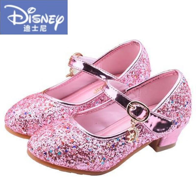 迪士尼(disney)2021新款女童公主鞋高跟鞋皮鞋亮片水晶鞋舞蹈表演鞋