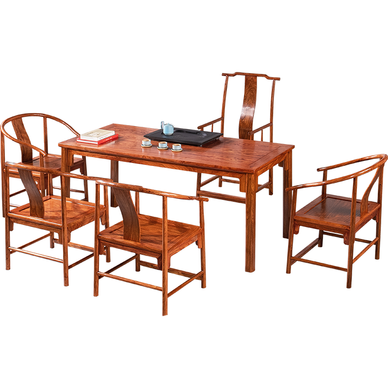 贡艺名居 红木家具非洲花梨（学名：刺猬紫檀）茶桌椅组合新中式实木迎宾茶几功夫茶台 138茶桌椅组合(单桌+3圈椅+2方凳) 整装