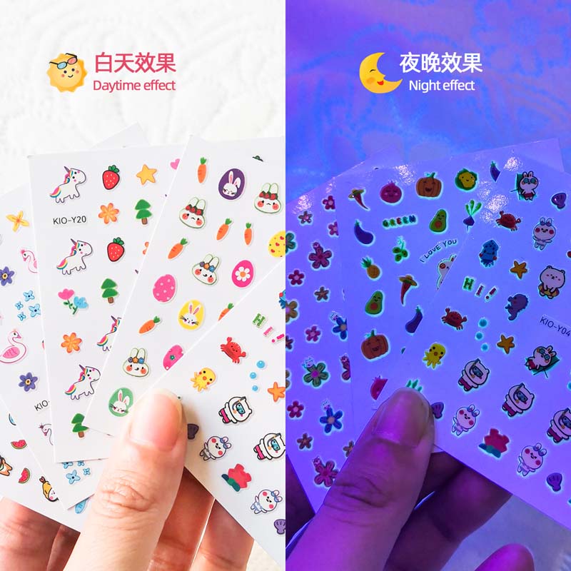 别样红金粉小花指甲贴纸美甲贴烫金蝴蝶女孩儿童贴画防水持久美甲贴荧光 夜光指甲贴-5张200贴