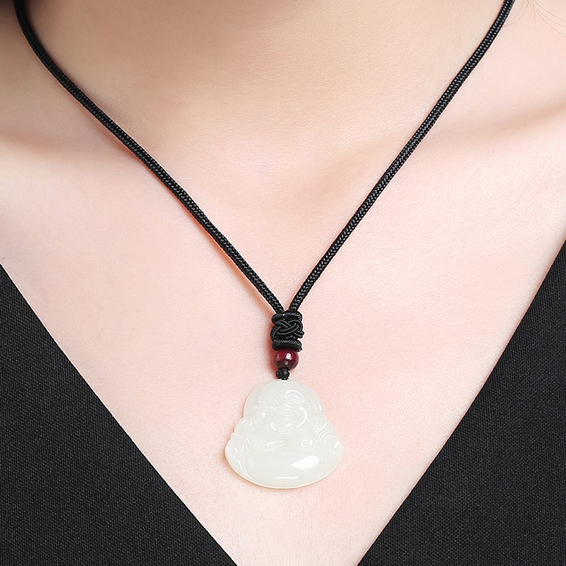 凤禧珠宝 和田玉吊坠白玉佛公弥勒佛玉石玉坠挂件项链女款玉佛附证书