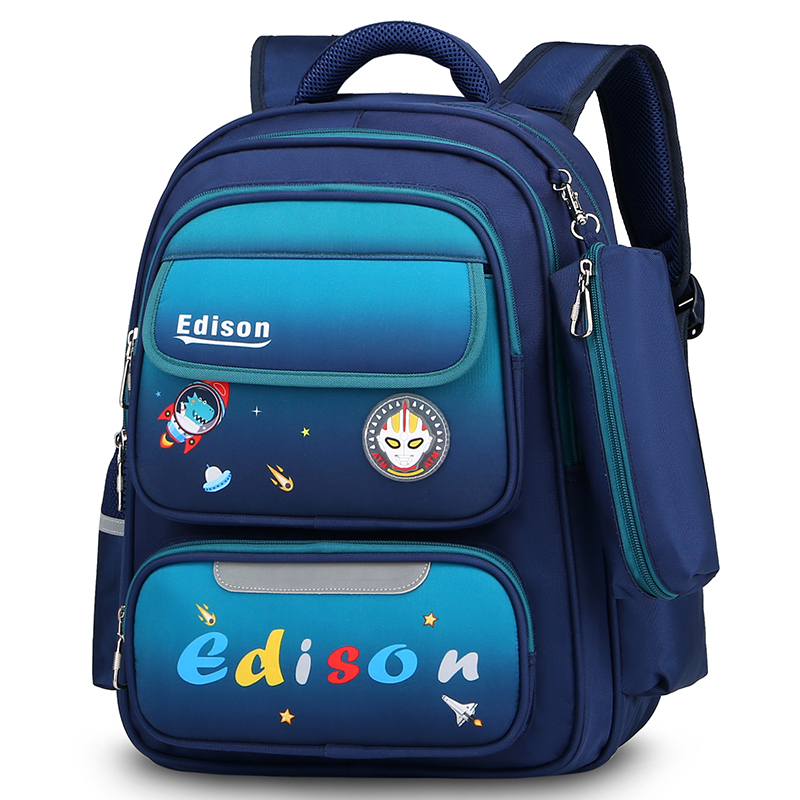 Edison小学生书包男轻便大容量多隔层反光校园卡通儿童背包2237-1火箭龙