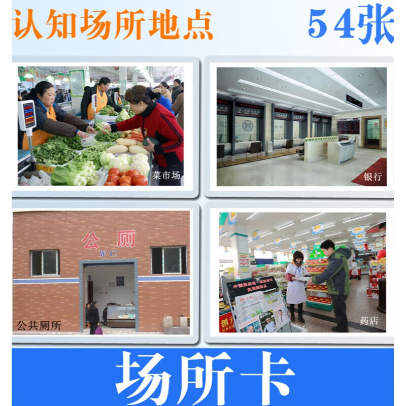 jd健康宝宝场所地点地方名词认知训练卡片自闭症糖语言发育迟 54张