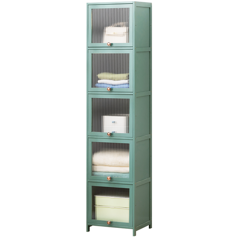 木马人落地简易收纳架阳台储物柜家用飘窗杂物壁柜夹缝墙角边角柜子矮柜卧室房间玩具多功能储藏柜 【长虹透明翻门】绿色-五层40长