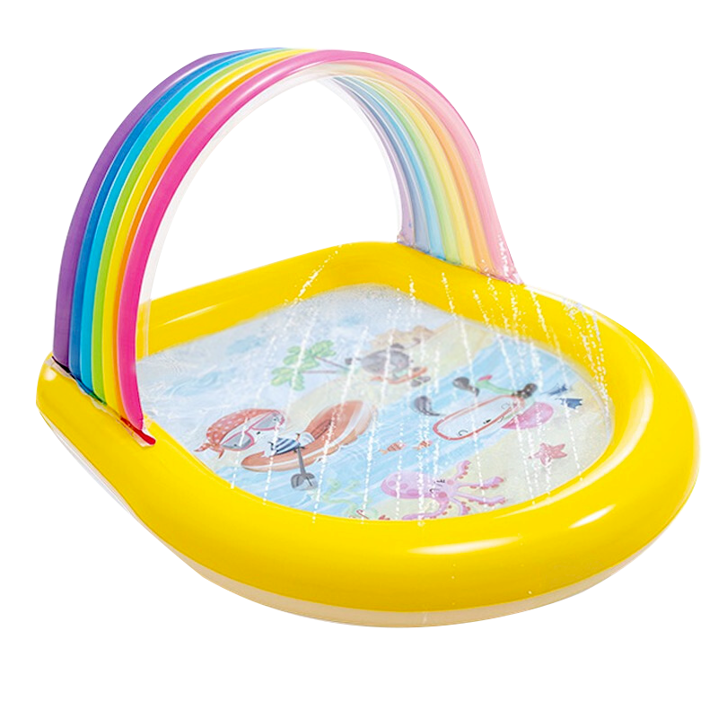 INTEX 57156小兔潜水彩虹盖喷水池 婴幼小孩玩具充气游泳池家庭大号海洋球池沙池家用宝宝玩具戏水池礼物