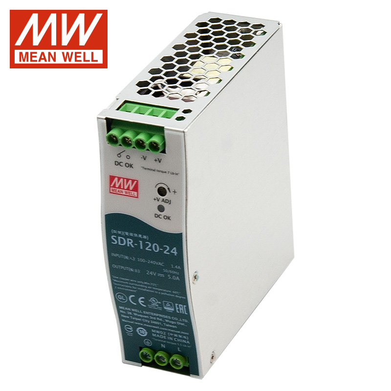 明纬(MEANWELL)导轨式开关电源SDR-480W960W直流可调12V24V48V工控10A20A变压器 SDR-120-24
