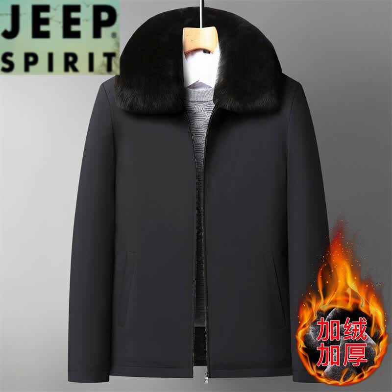 吉普（JEEP）爸爸秋冬外套中老年男装夹克老人衣服爷爷冬装加绒加厚棉衣50岁60 黑色 195/4XL怎么看?